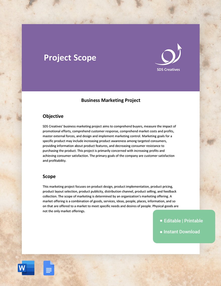 Free One Page Project Scope Template