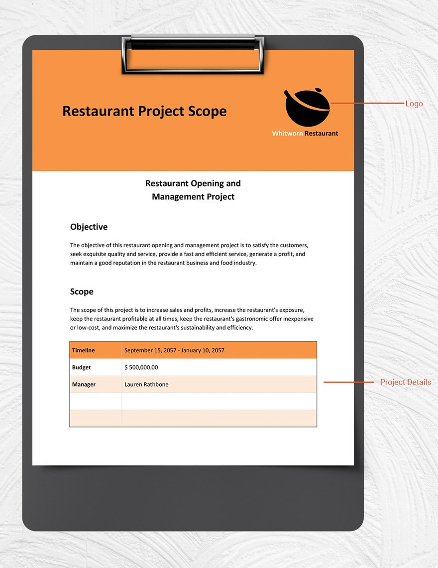 Restaurant Project Scope Template