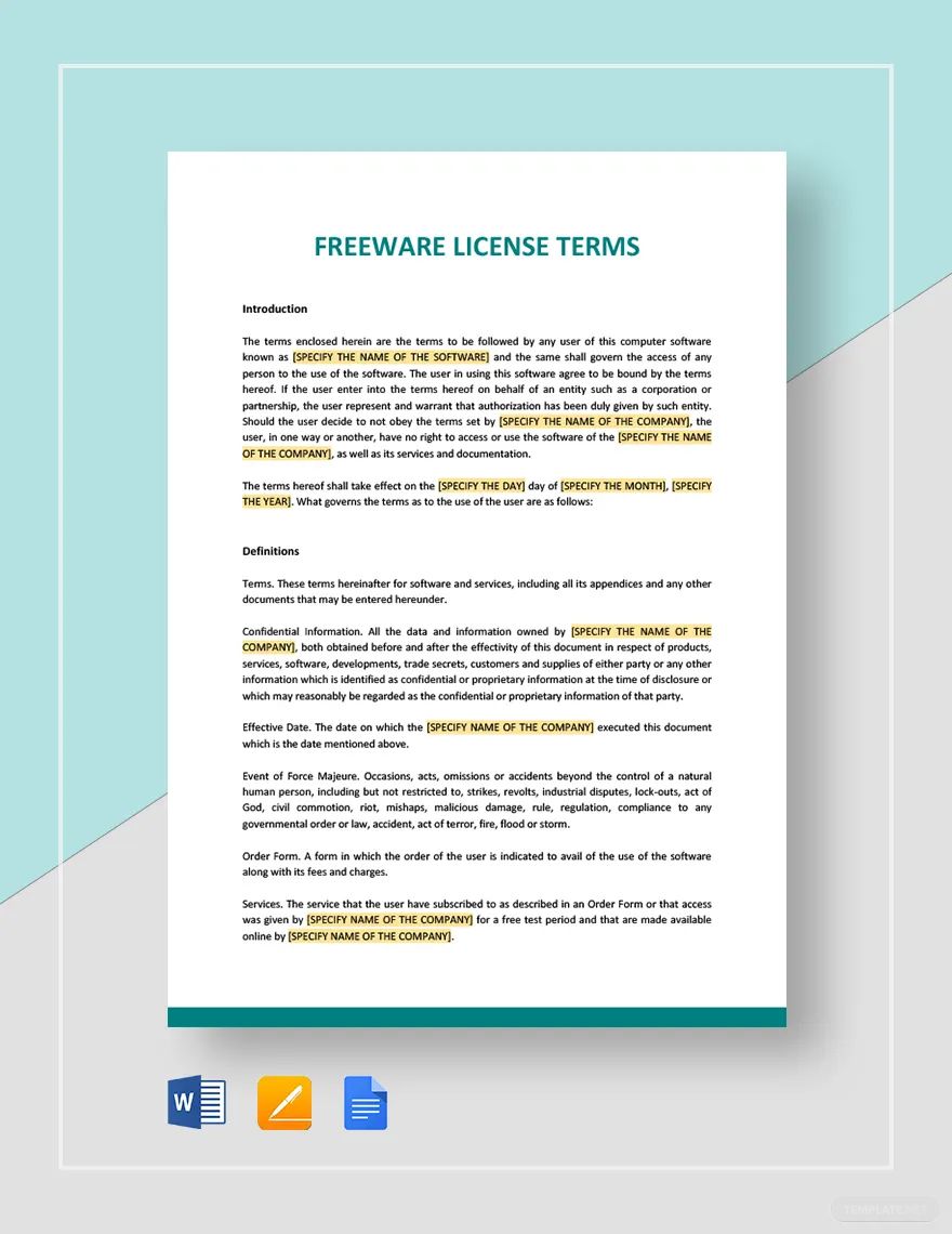 Freeware License Terms Template in Word, Google Docs, PDF, Apple Pages