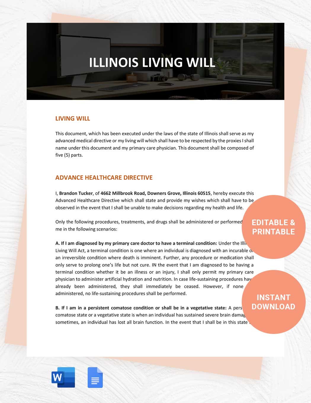 Illinois Living Will Template