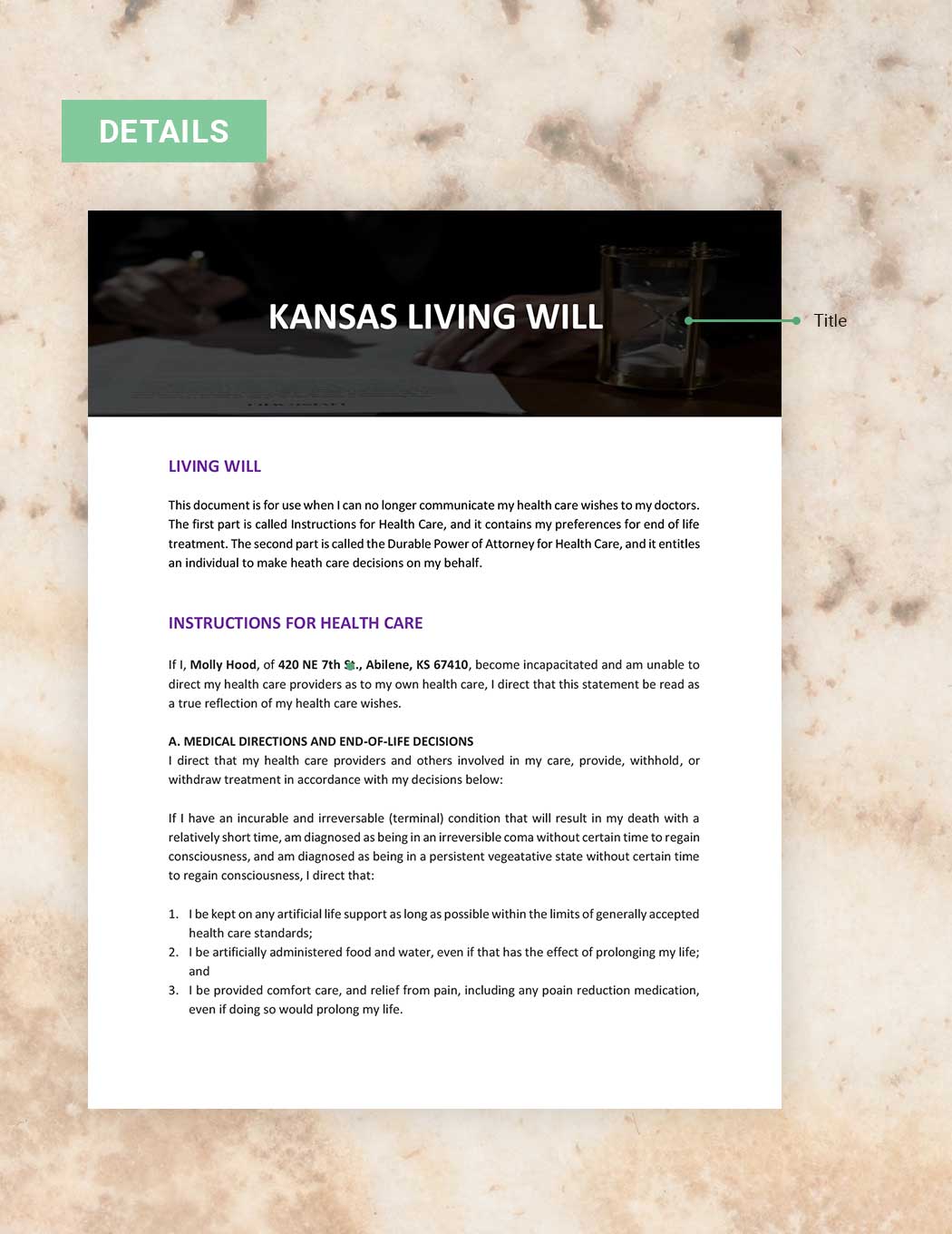 Kansas Living Will Template