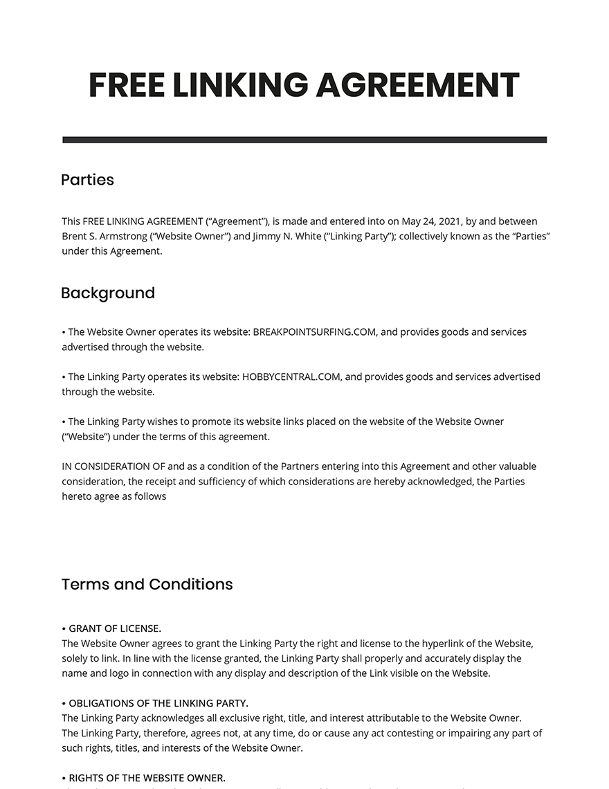Linking Agreement Template
