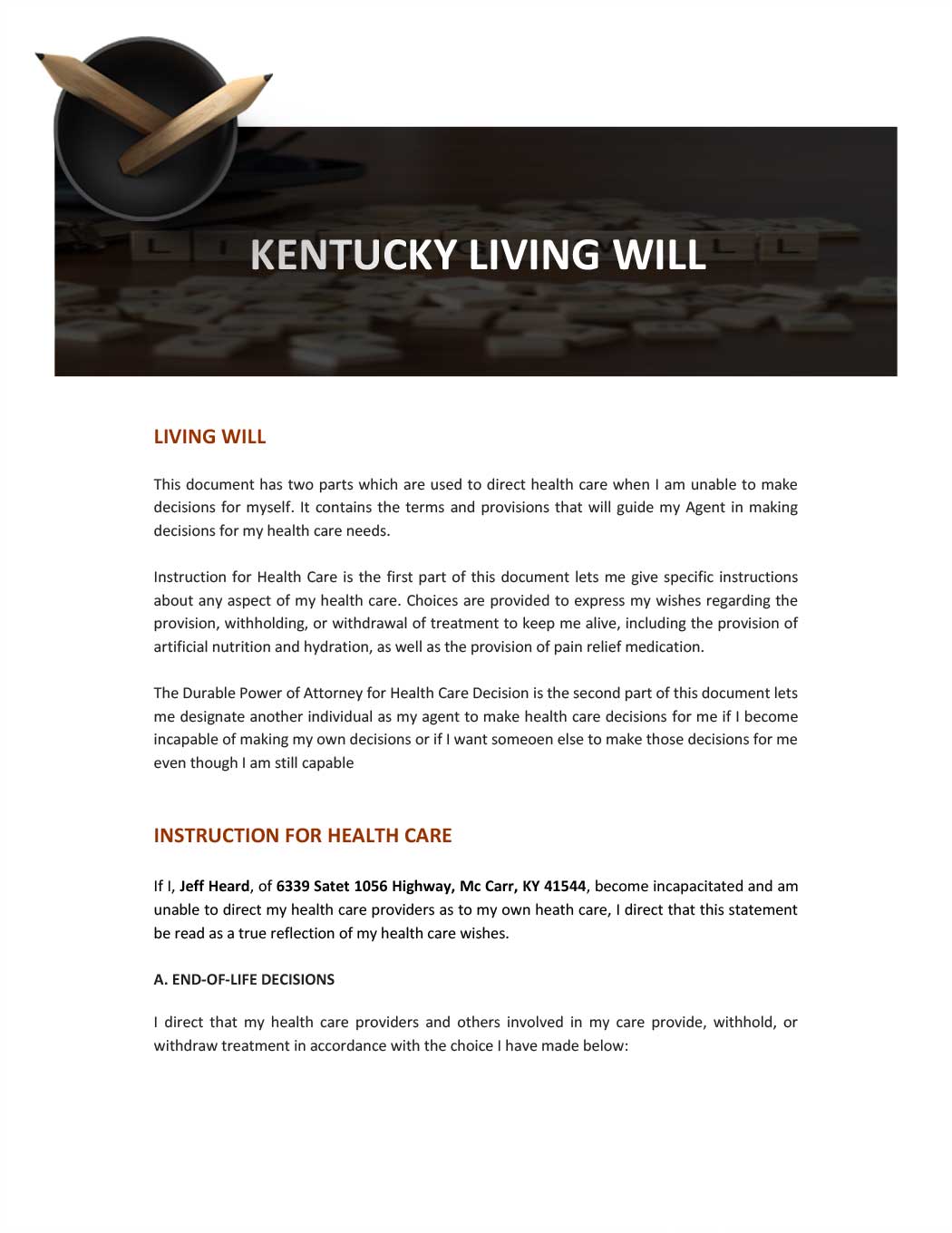 Kentucky Living Will Template Download in Word, Google Docs