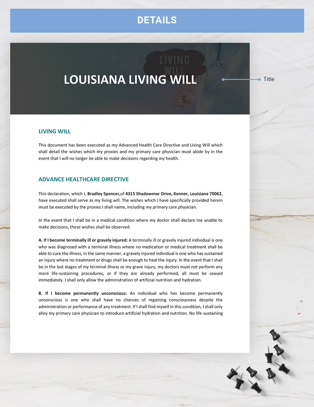 Louisiana Living Will Template