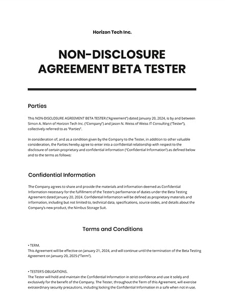 NonDisclosure Agreement Beta Tester