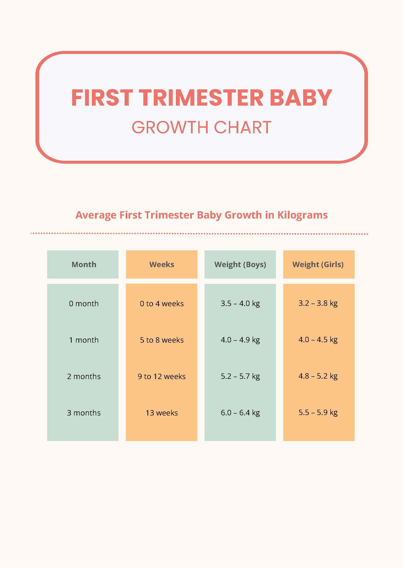 First Trimester Baby Growth Chart in PDF