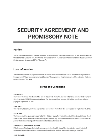 Download 16 Promissory Note Templates Word DOC Google Docs   Security Agreement And Promissory Note Sample 