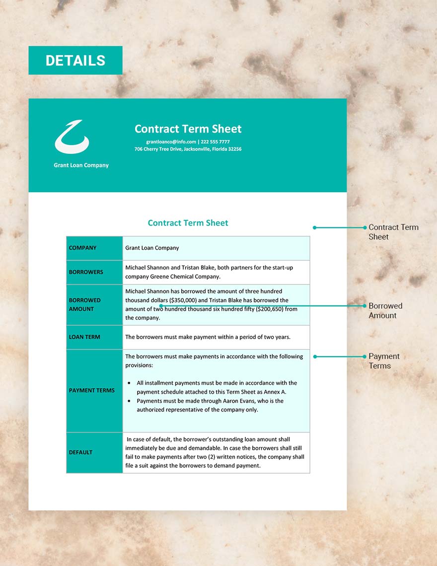 Contract Term Sheet Template in Google Docs Word Download Template net