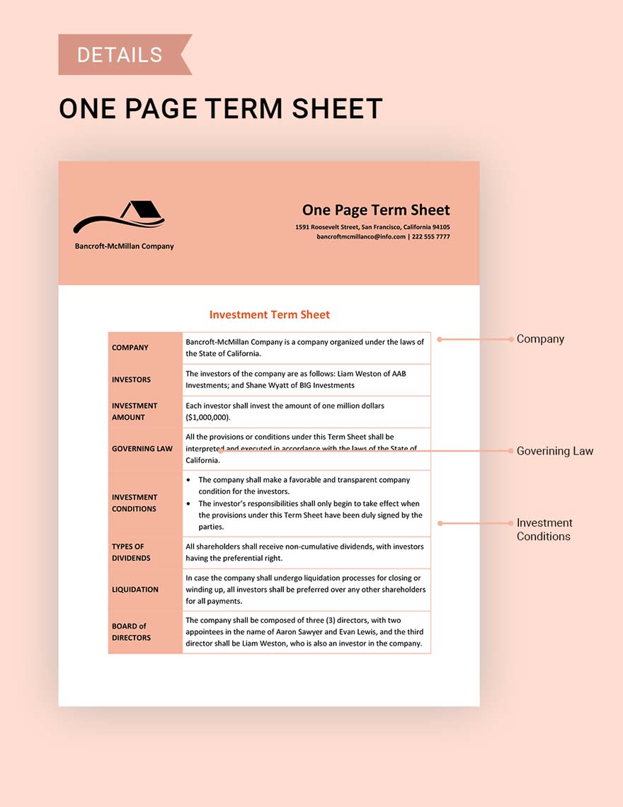 One Page Term Sheet Template