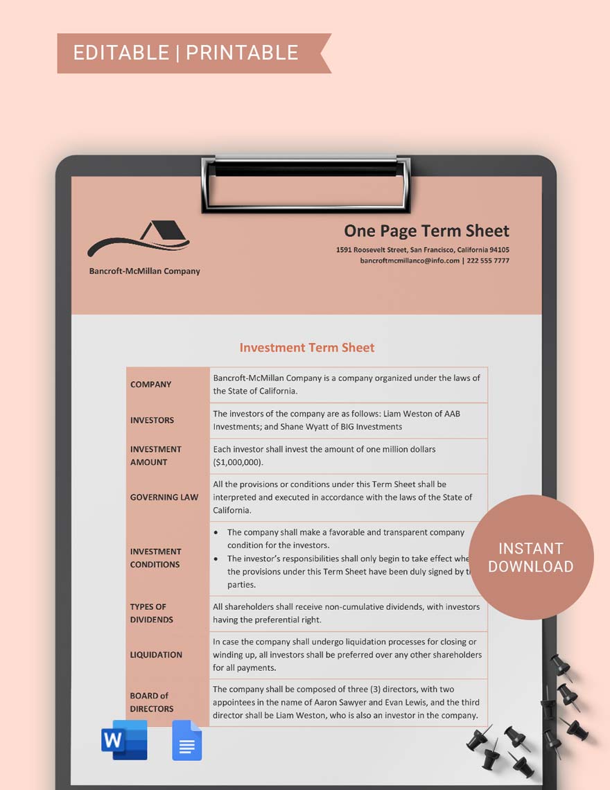 free-one-page-term-sheet