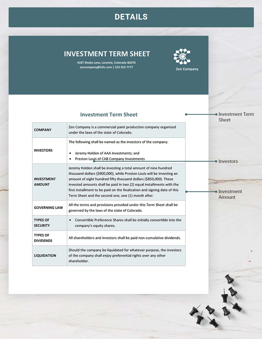 Investment Term Sheet Template