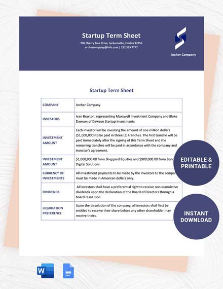 Startup Term Sheet Template