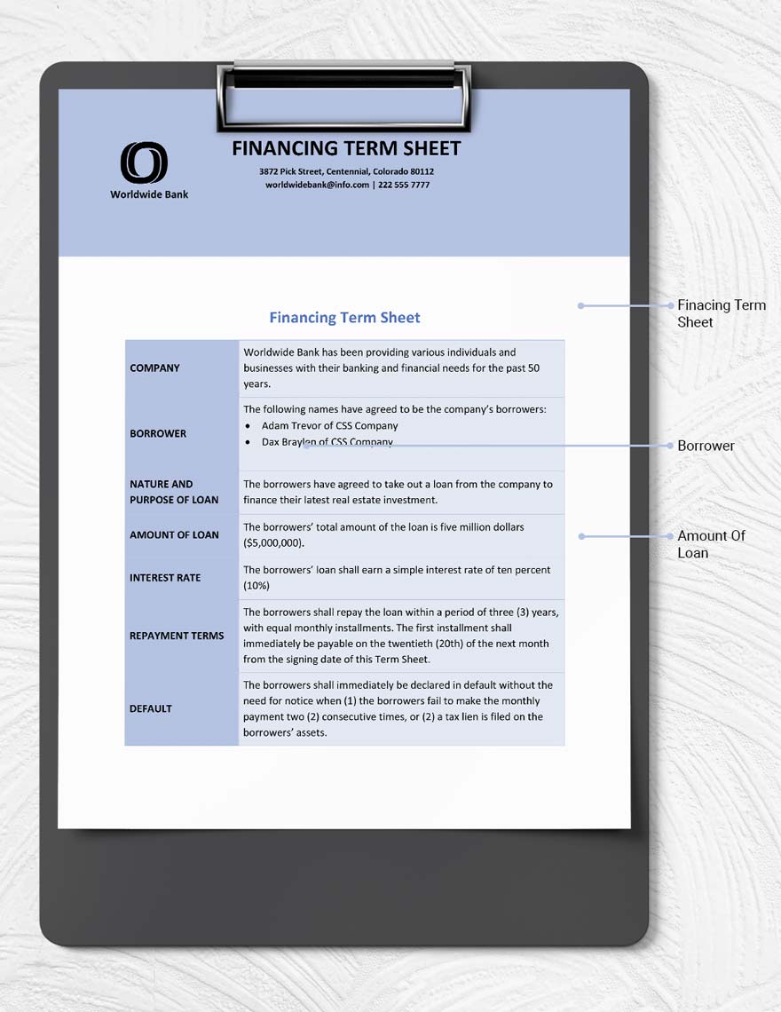 Financing Term Sheet Template