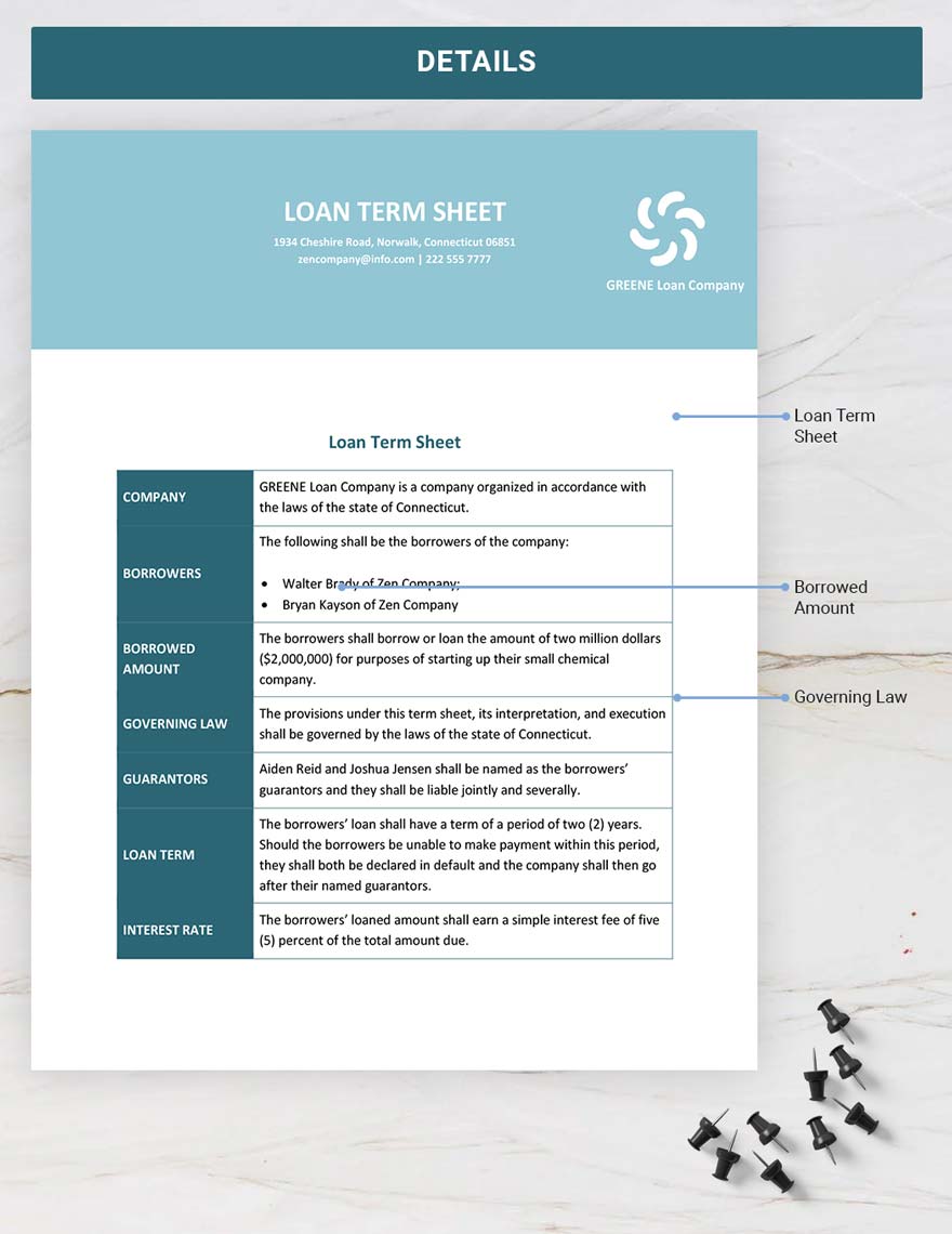 Loan Term Sheet Template in Google Docs Word Download Template net