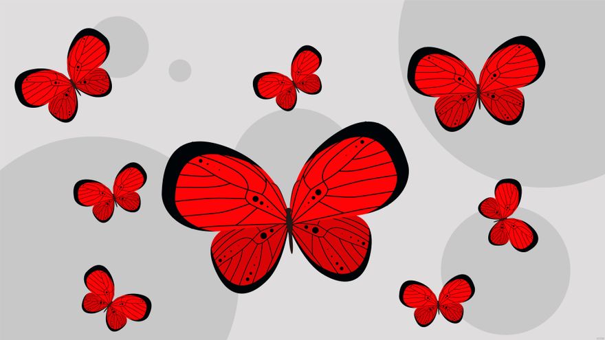 red butterflies background