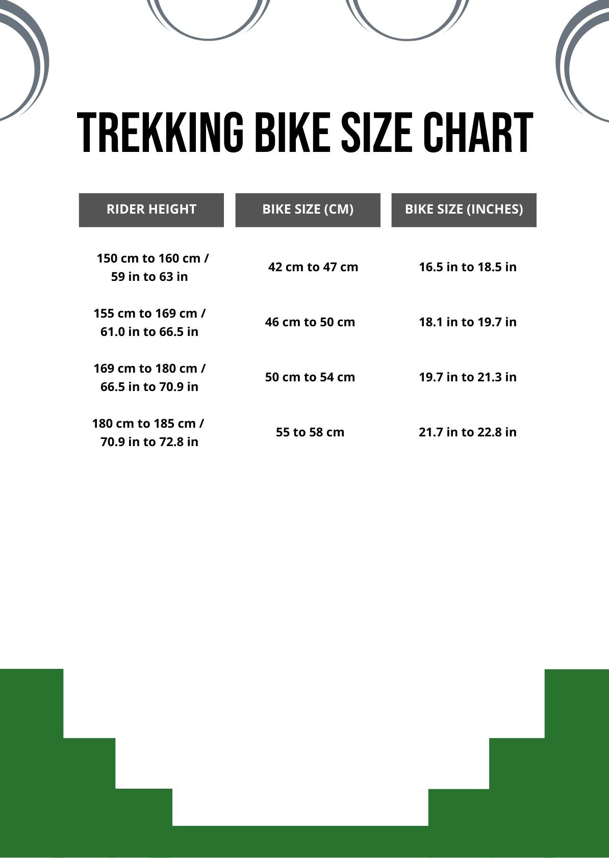 Trek Bike Size Chart in PDF