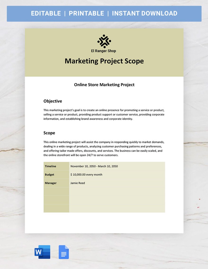Marketing Project Scope Template