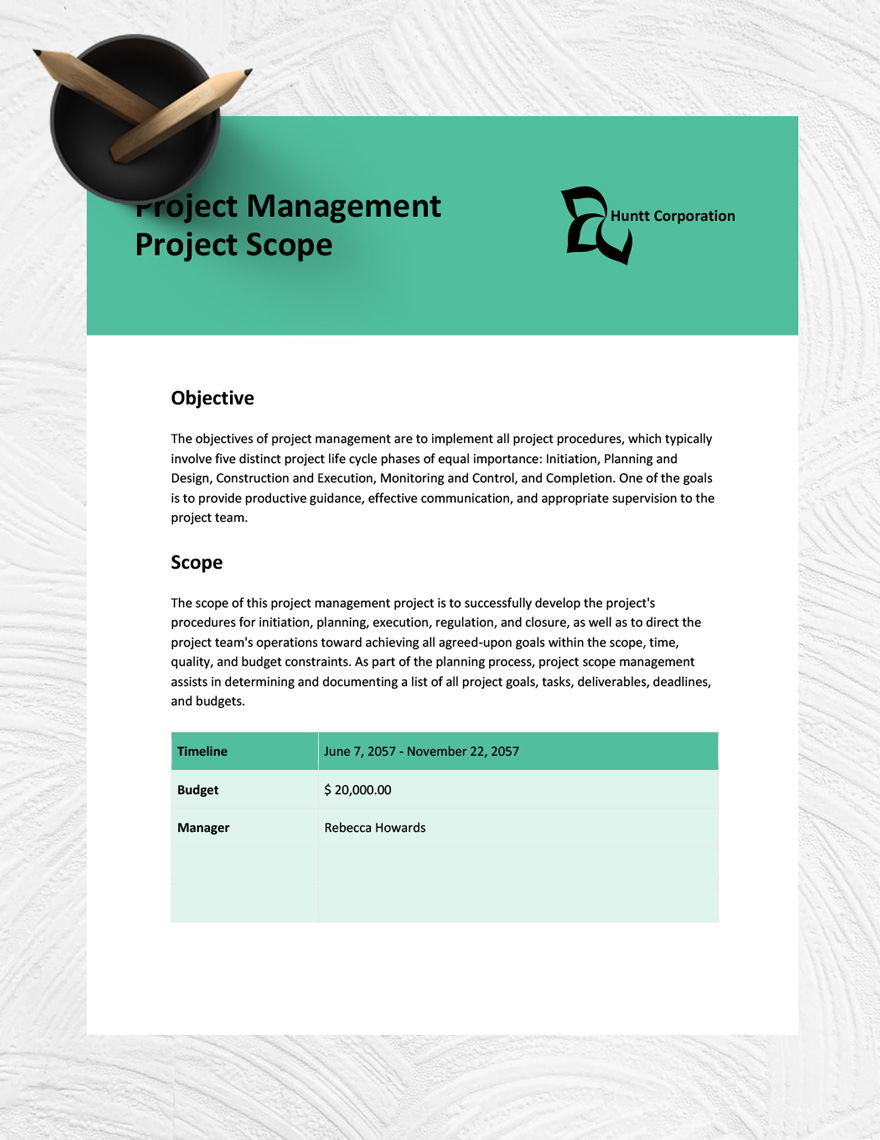 Project Management Project Scope Template