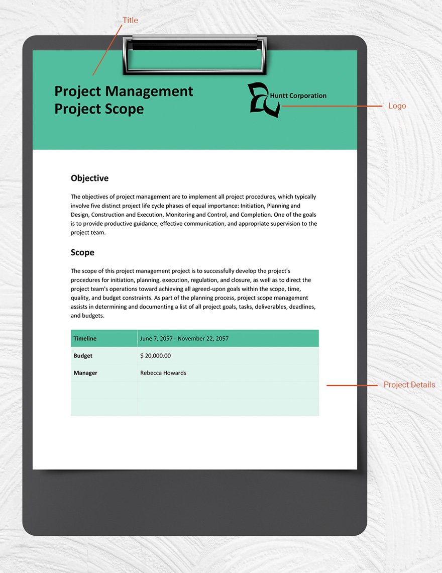 Project Management Project Scope Template