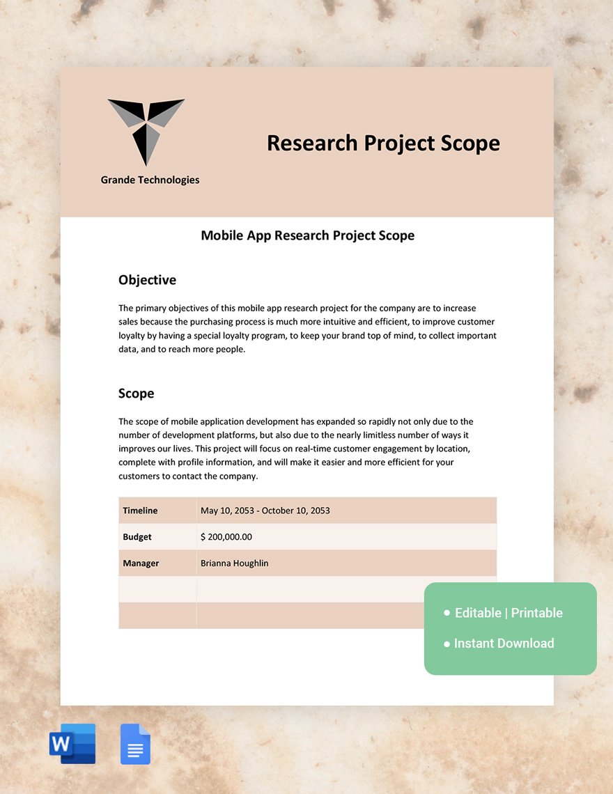 Research Project Scope Template