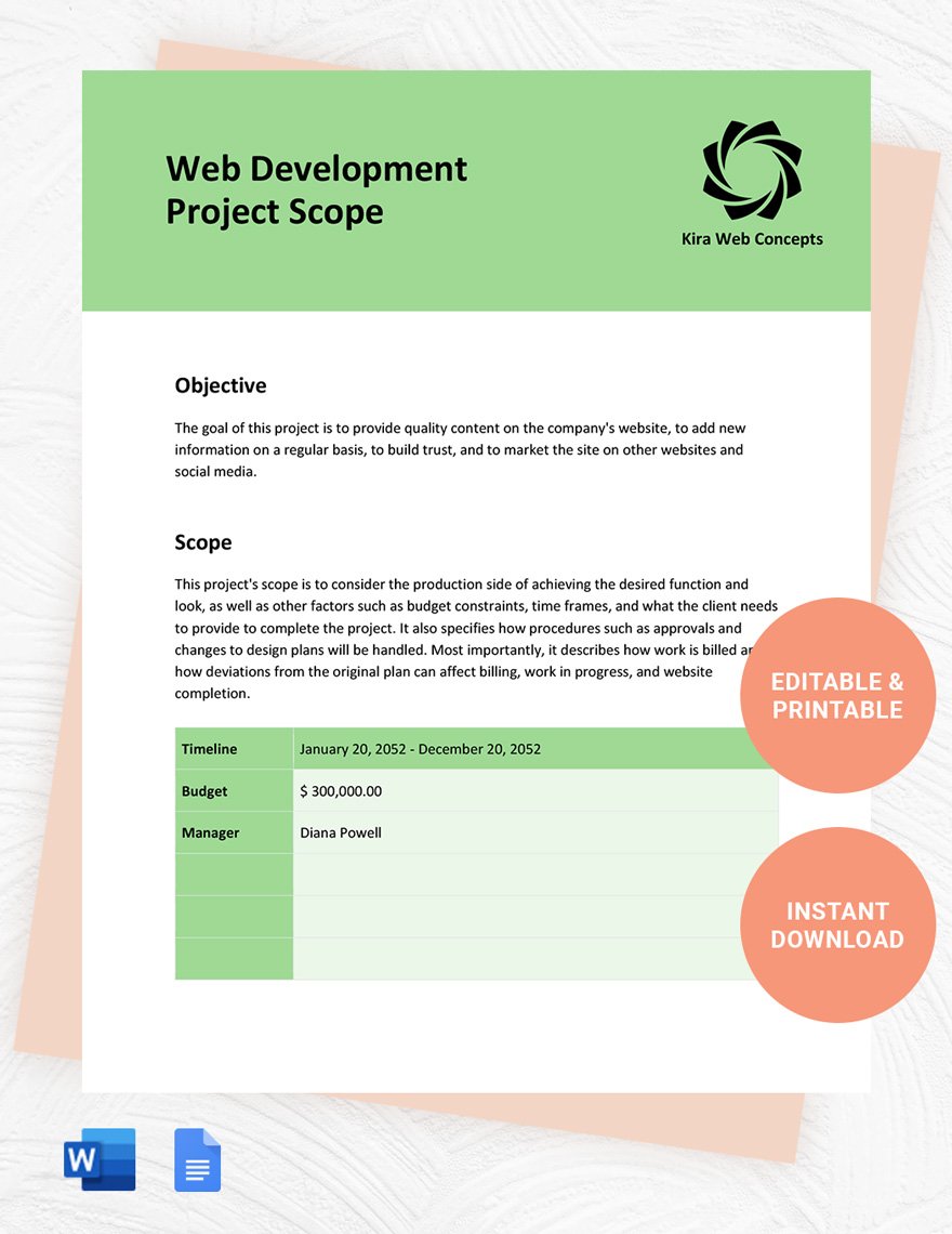 Web Development Project Scope Template