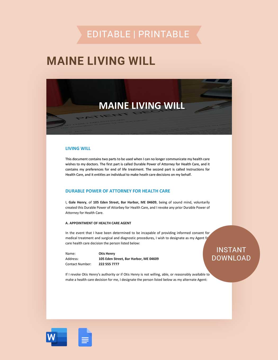 Maine Living Will Template