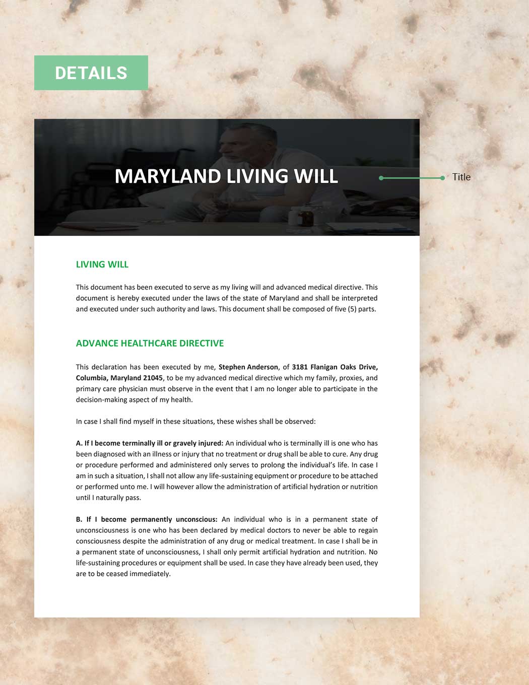 Maryland Living Will Template in Word Google Docs Download