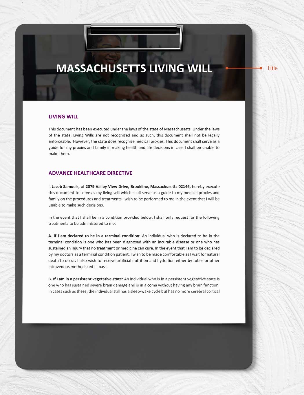 Massachusetts Living Will Template
