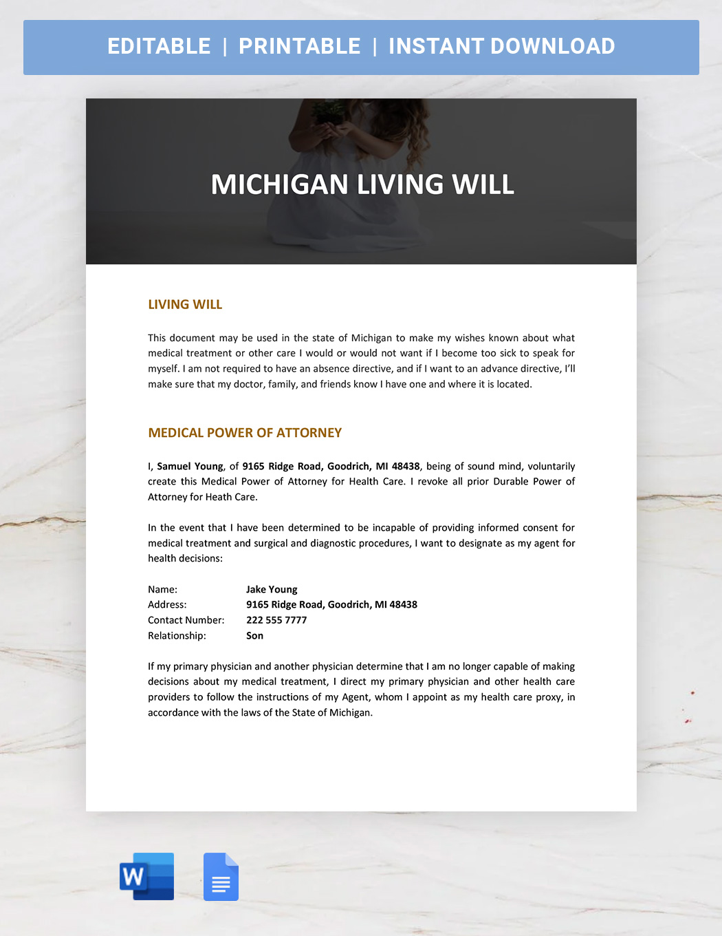 Michigan Living Will Template