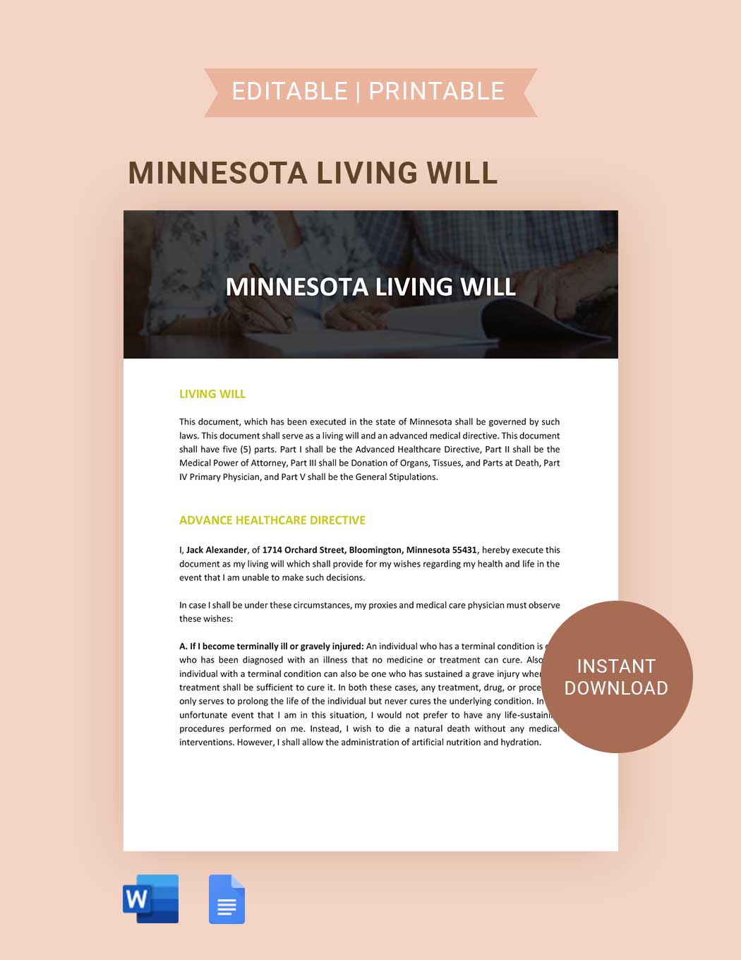 Minnesota Living Will Template