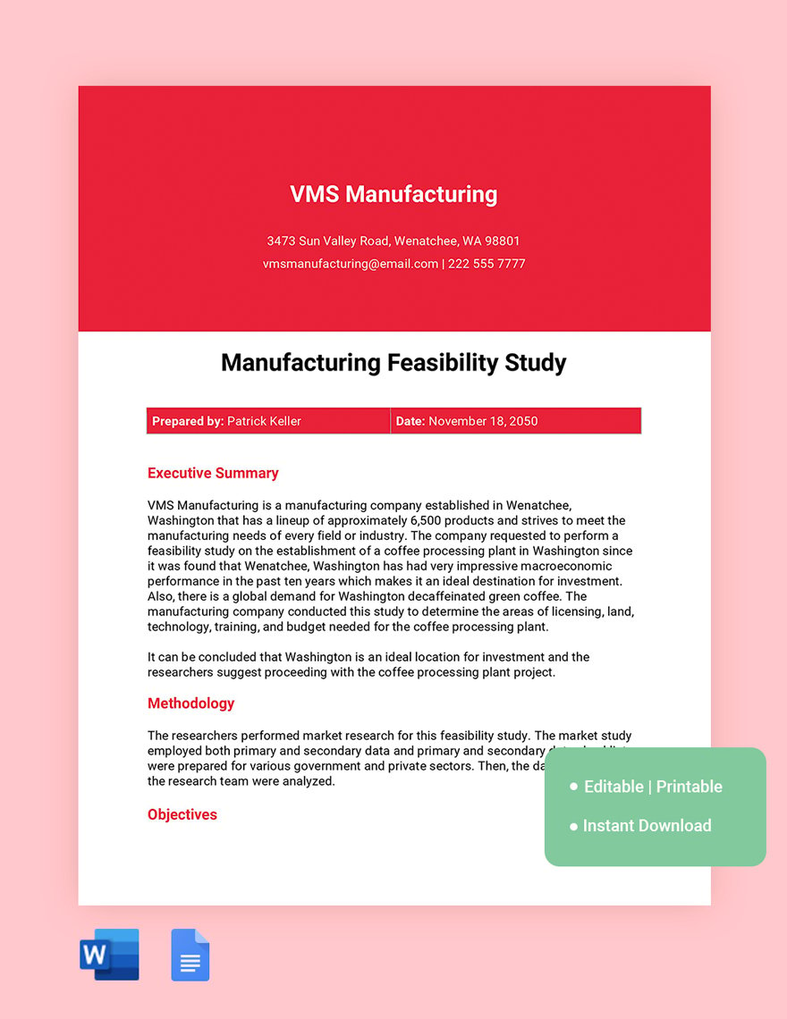 Manufacturing Feasibility Study Template in Word, Google Docs