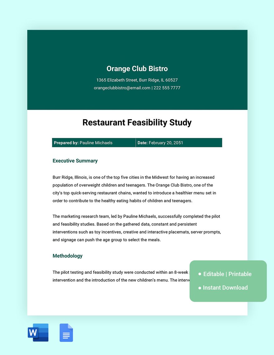 Restaurant Feasibility Study Template in Word, Google Docs