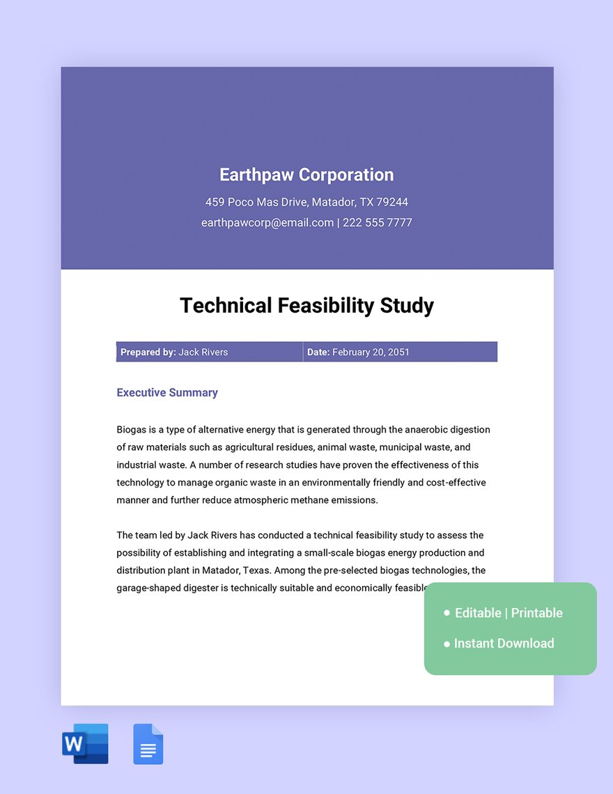 Technical Feasibility Study Template in Word, Google Docs