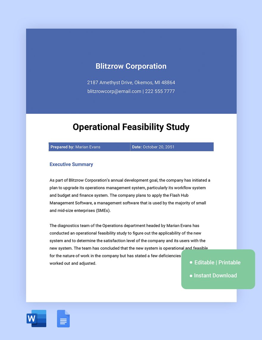 Operational Feasibility Study Template in Word, Google Docs