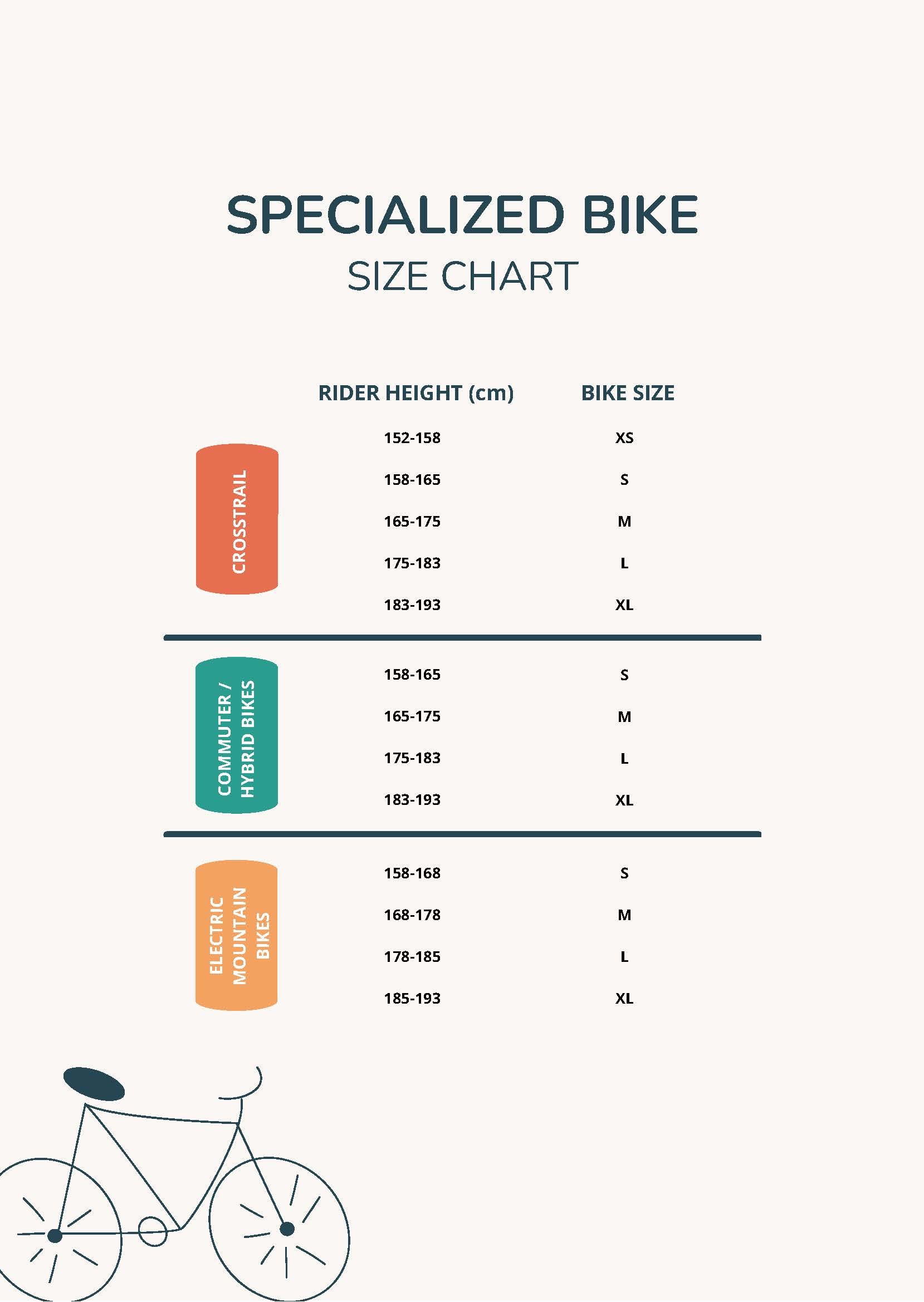 Bike Size Charts Templates Design, Free, Download Bicycle Size Chart