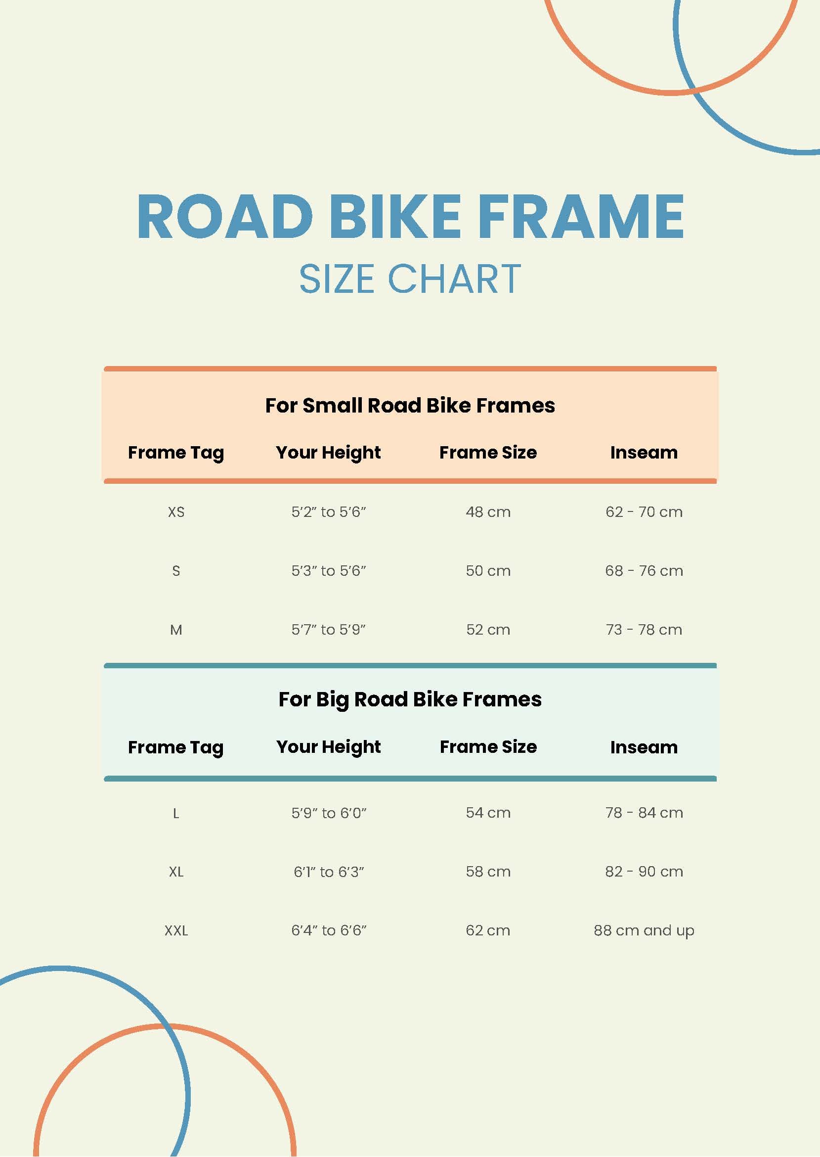 Road Bike Frame Size Chart