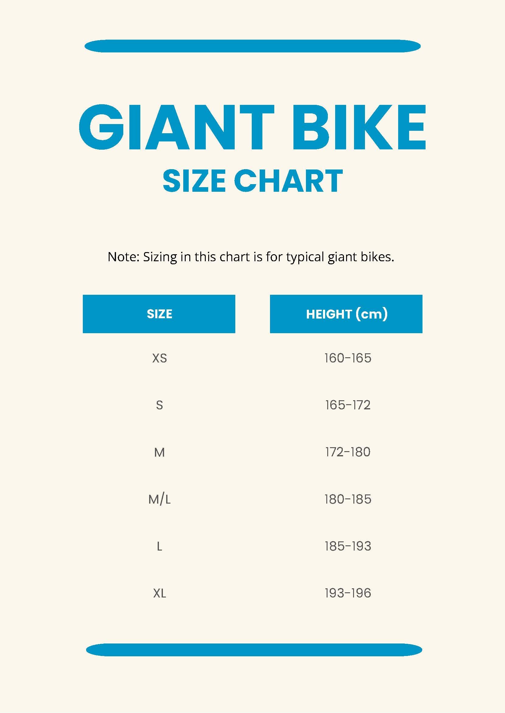 Giant Bike Size Chart in PDF