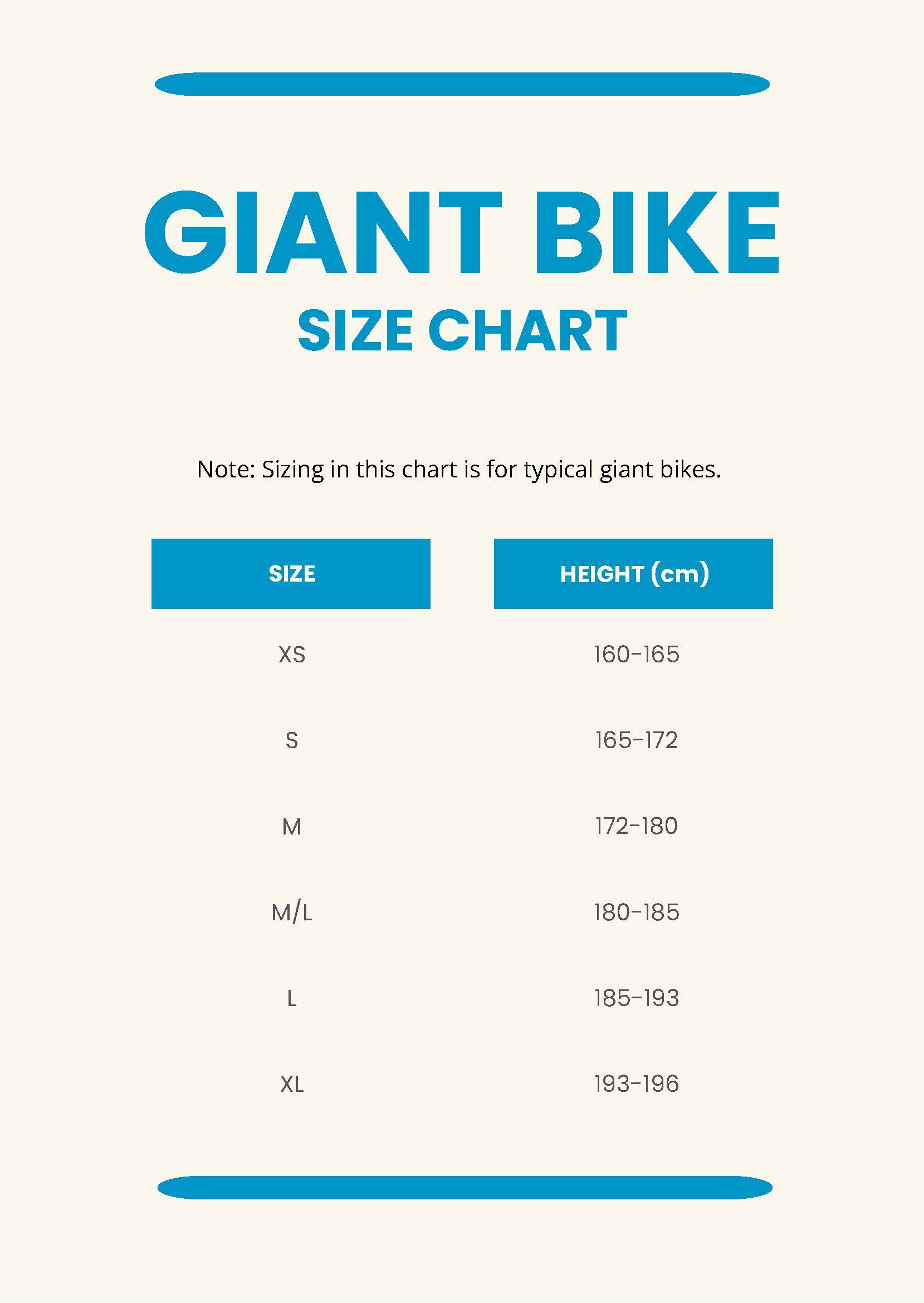 Giant Bike Size Chart in PDF