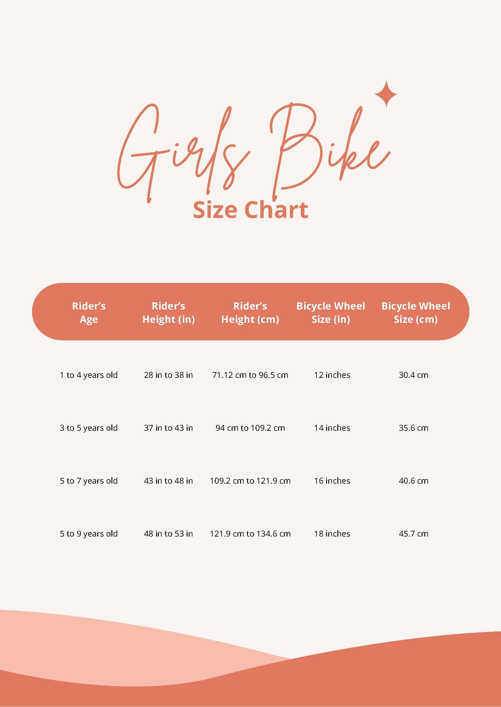 Girls Bike Size Chart in PDF