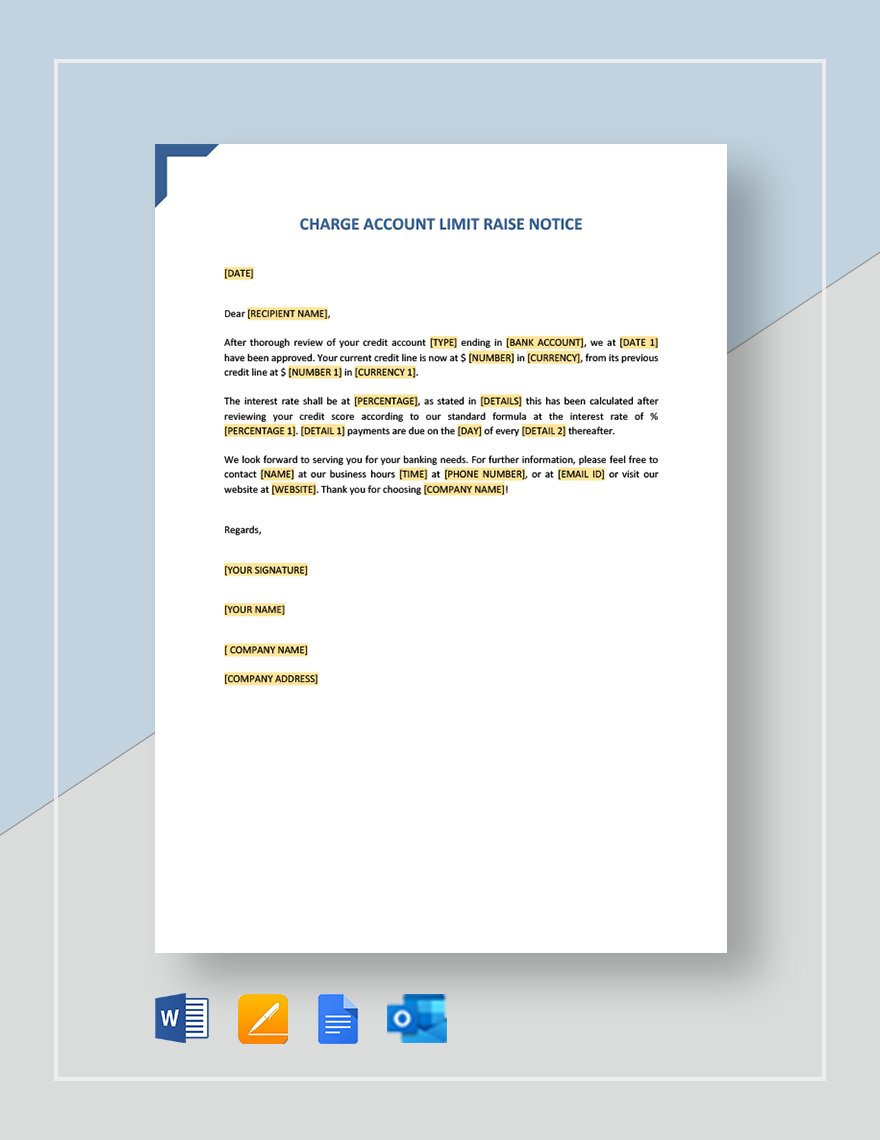 Charge Account Limit Raise Notice Template