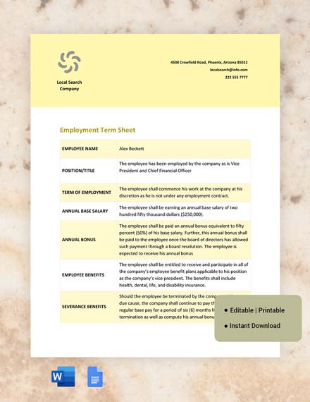 Contract Term Sheet Template - Download in Word, Google Docs | Template.net