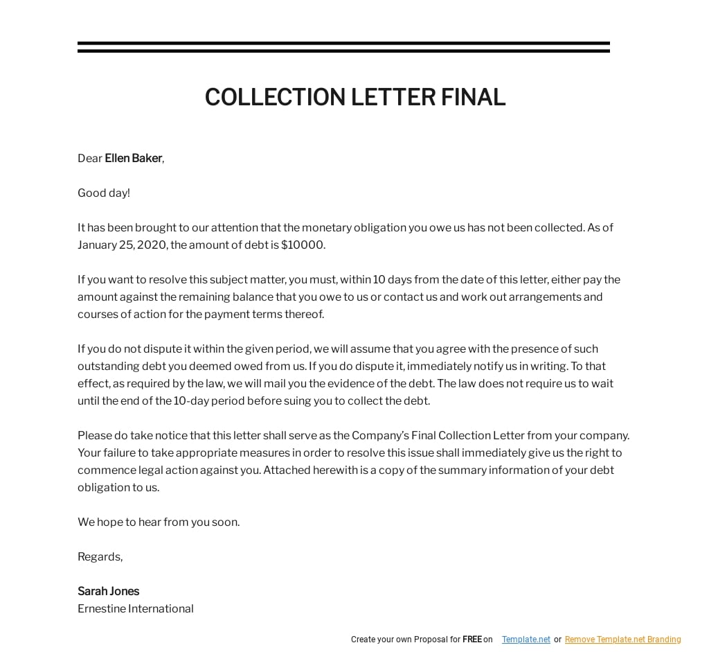 Free Collection Letter Final Template - Google Docs, Word