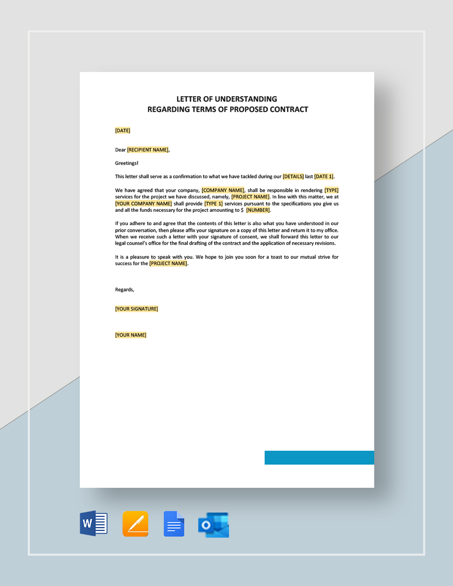 Letter of Understanding Regarding Terms of Proposed Contract in Google Docs, Word, Outlook, Pages, PDF - Download | Template.net