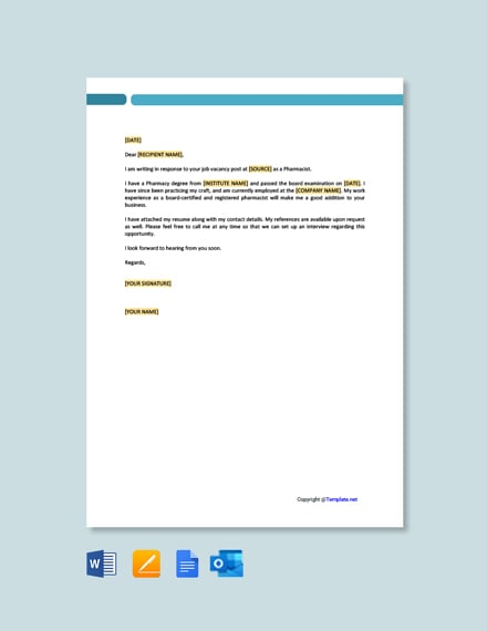 Free Pharmacist Resume Cover Letter Template