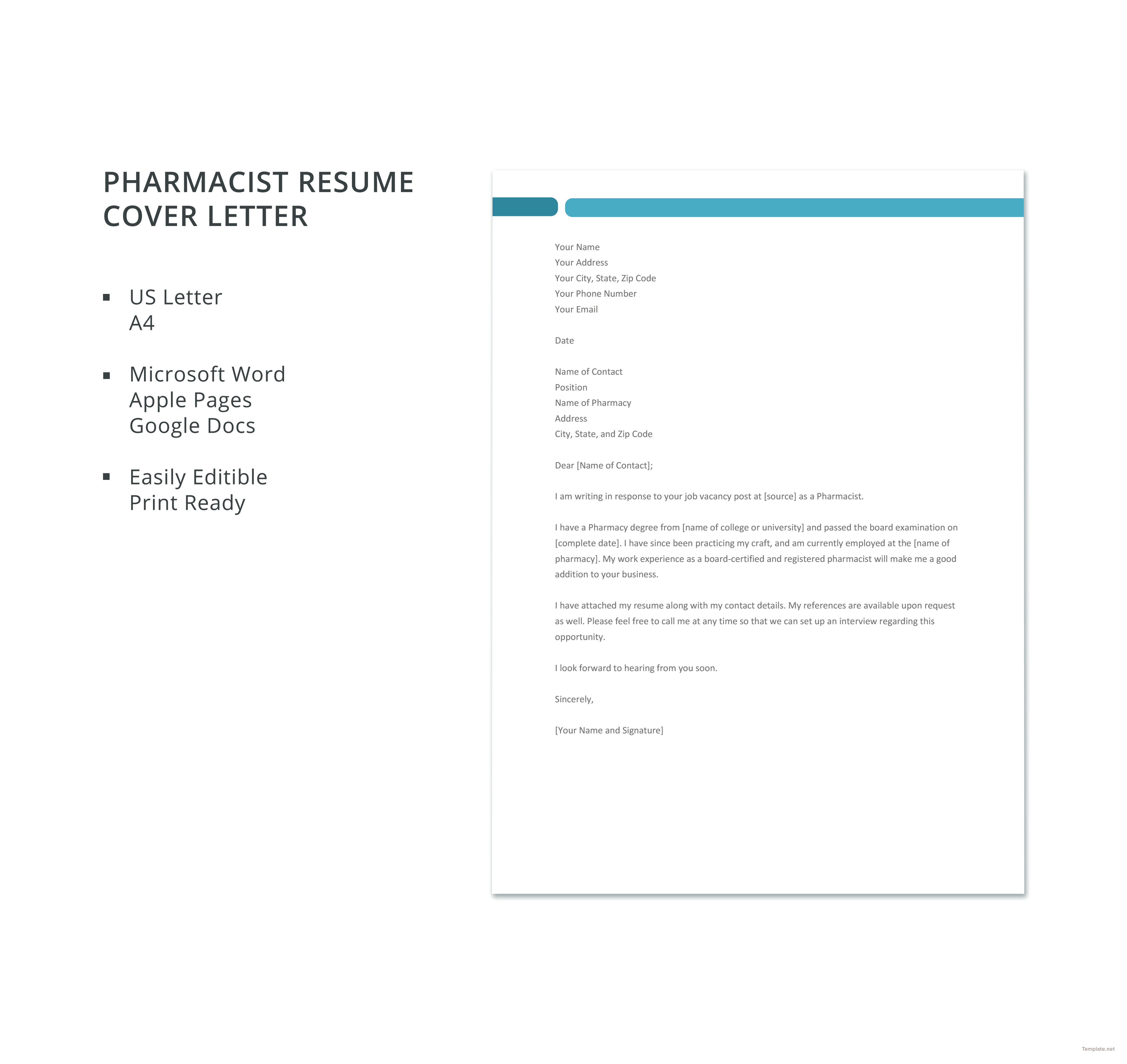 cv cover letter pharmacist