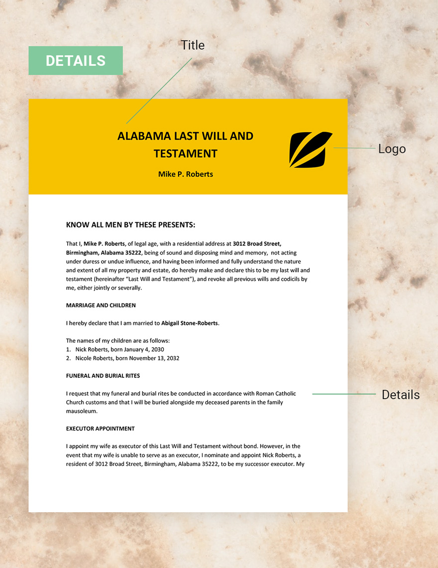 Alabama Last Will And Testament Template Google Docs, Word