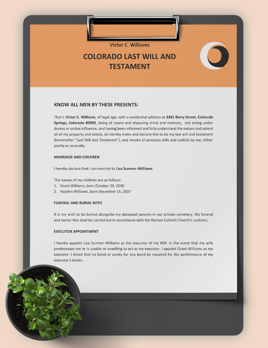 Colorado Last Will And Testament Template Download in Word, Google