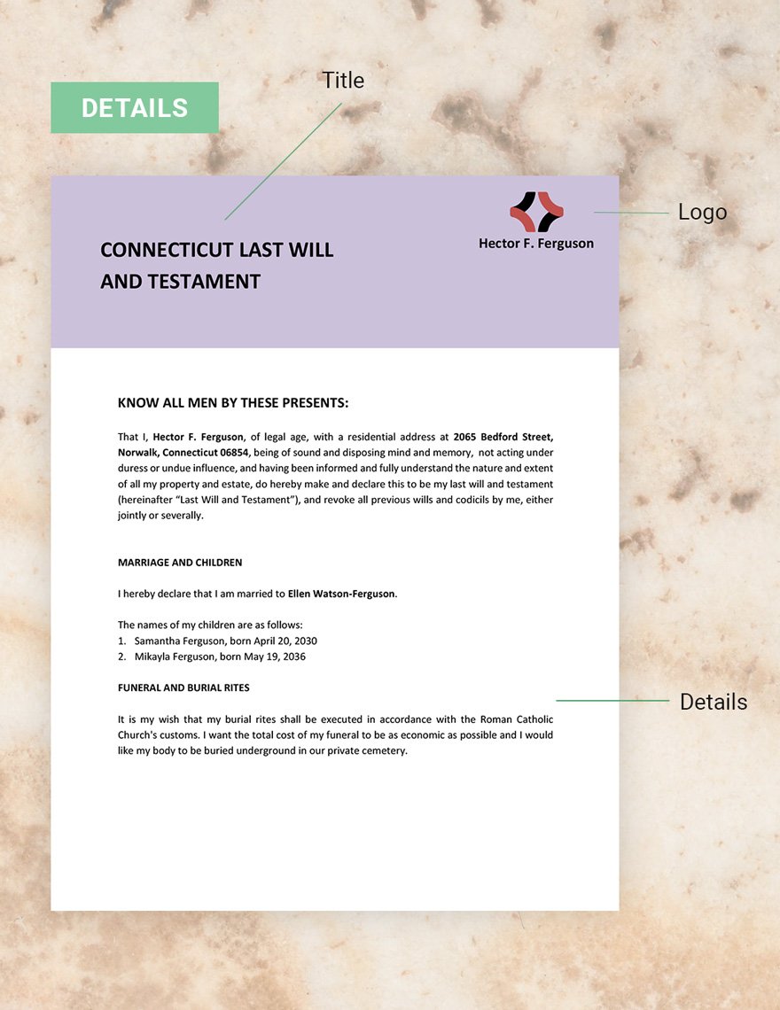 Connecticut Last Will And Testament Template