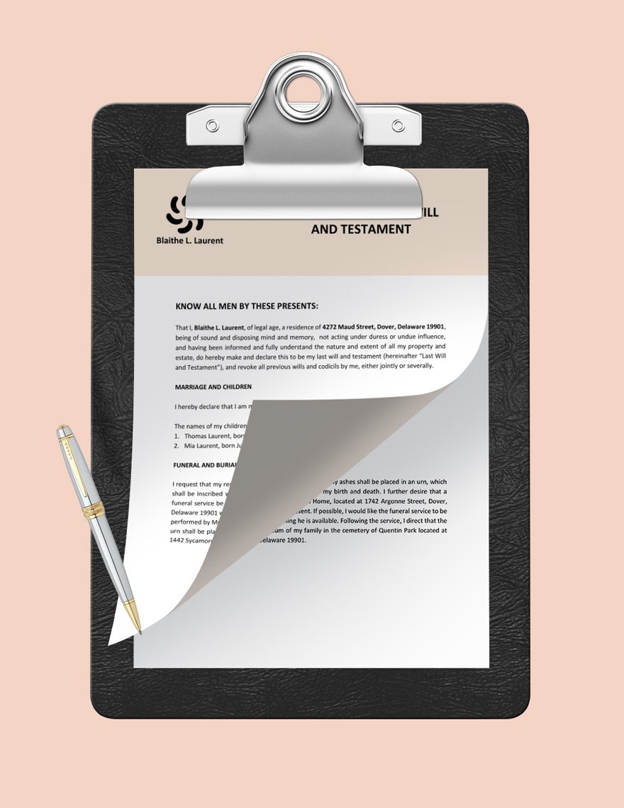 Delaware Last Will And Testament Template in GDocsLink MS Word