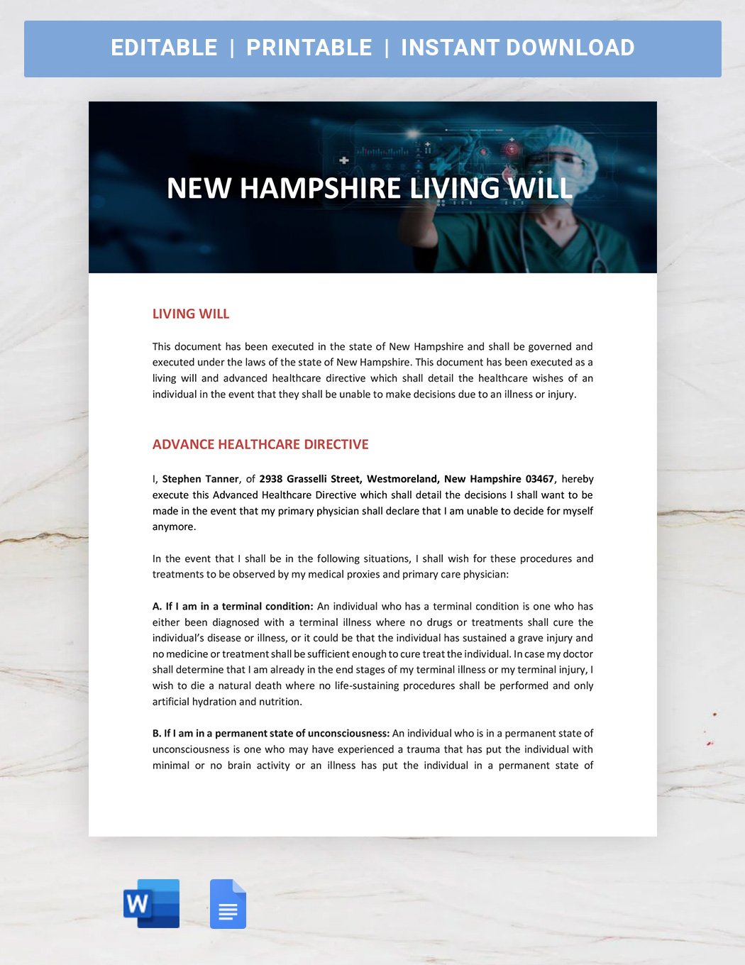 New Hampshire Living Will Template